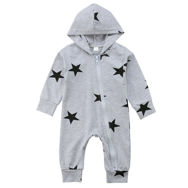 Newborn Baby Boys Cute Long Sleeve Hooded Zipper Denim Romper Jumpsuit Top Outfits Clothes 